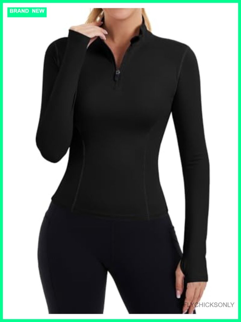 Women Long Sleeve Quarter Zip Crop Workout Top Thumbhole Slim Fit Athletic
